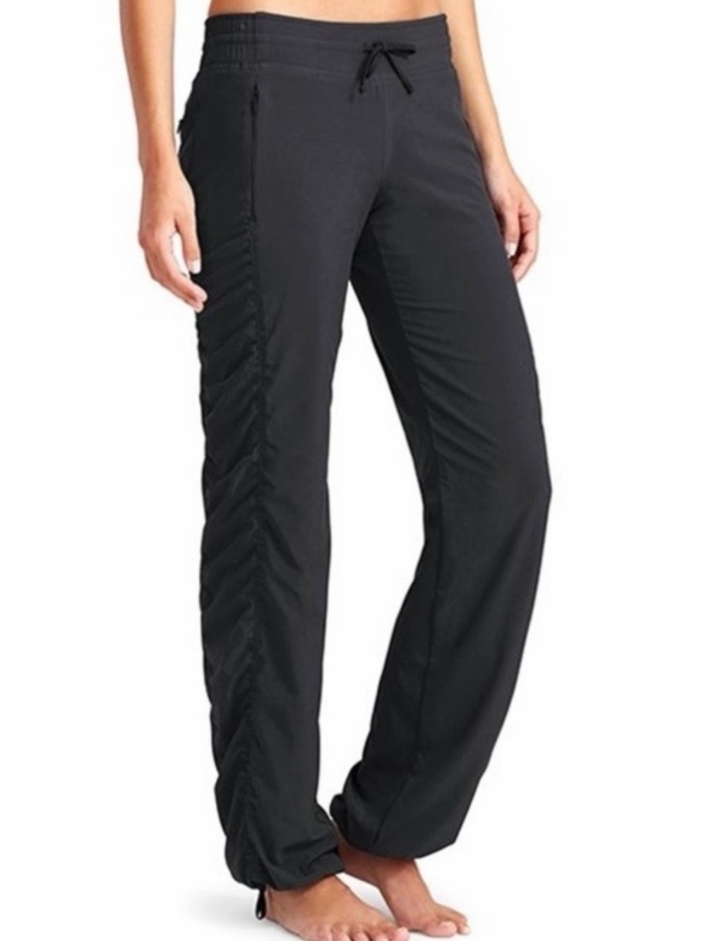 Athleta La Viva Ruched Pant 6 Black Ruched Side Scrunch Hem 964562 Activewear